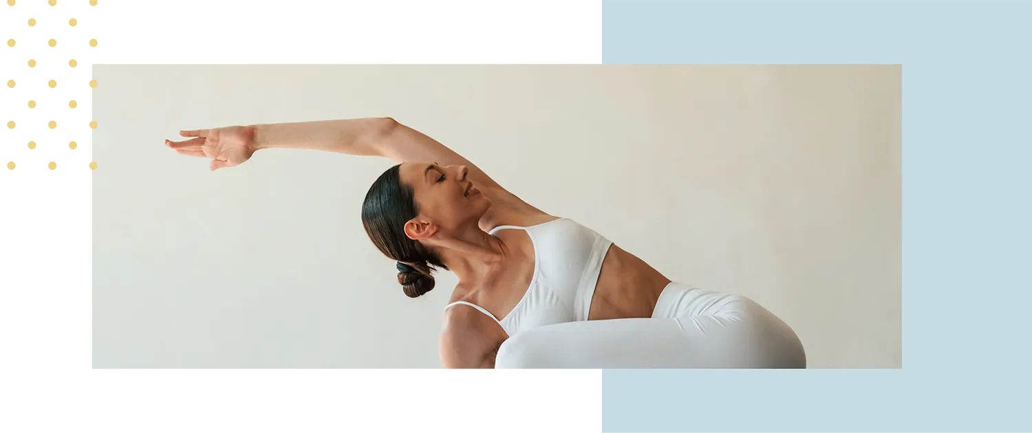 Woman practice yoga pose exposing smooth, hairless armpit